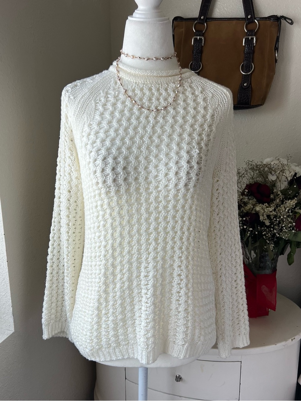 H&M Cream Cable Knit Crewneck Sweater